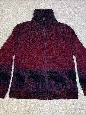 VTG Bear Ridge Outfitters Women’s Moose Zip Fleece Jacket Wool USA Size Medium